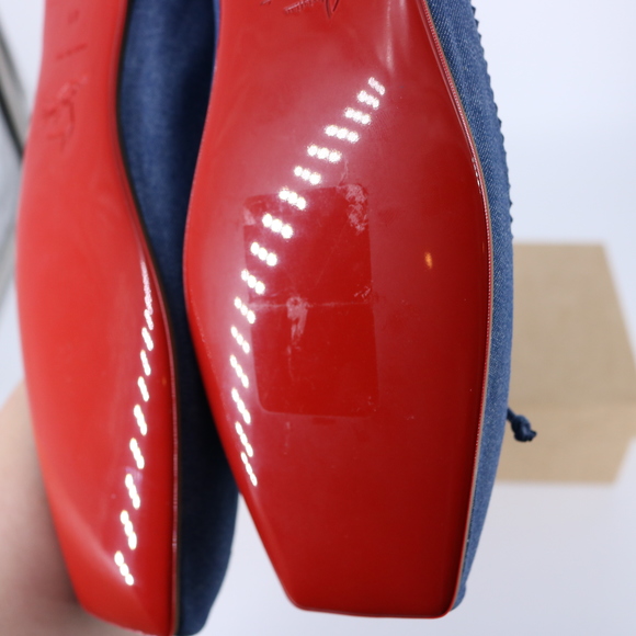 Christian Louboutin 41 Mamadrague Square Toe Ballerina Denim Blue Flats E834 - Picture 5 of 15